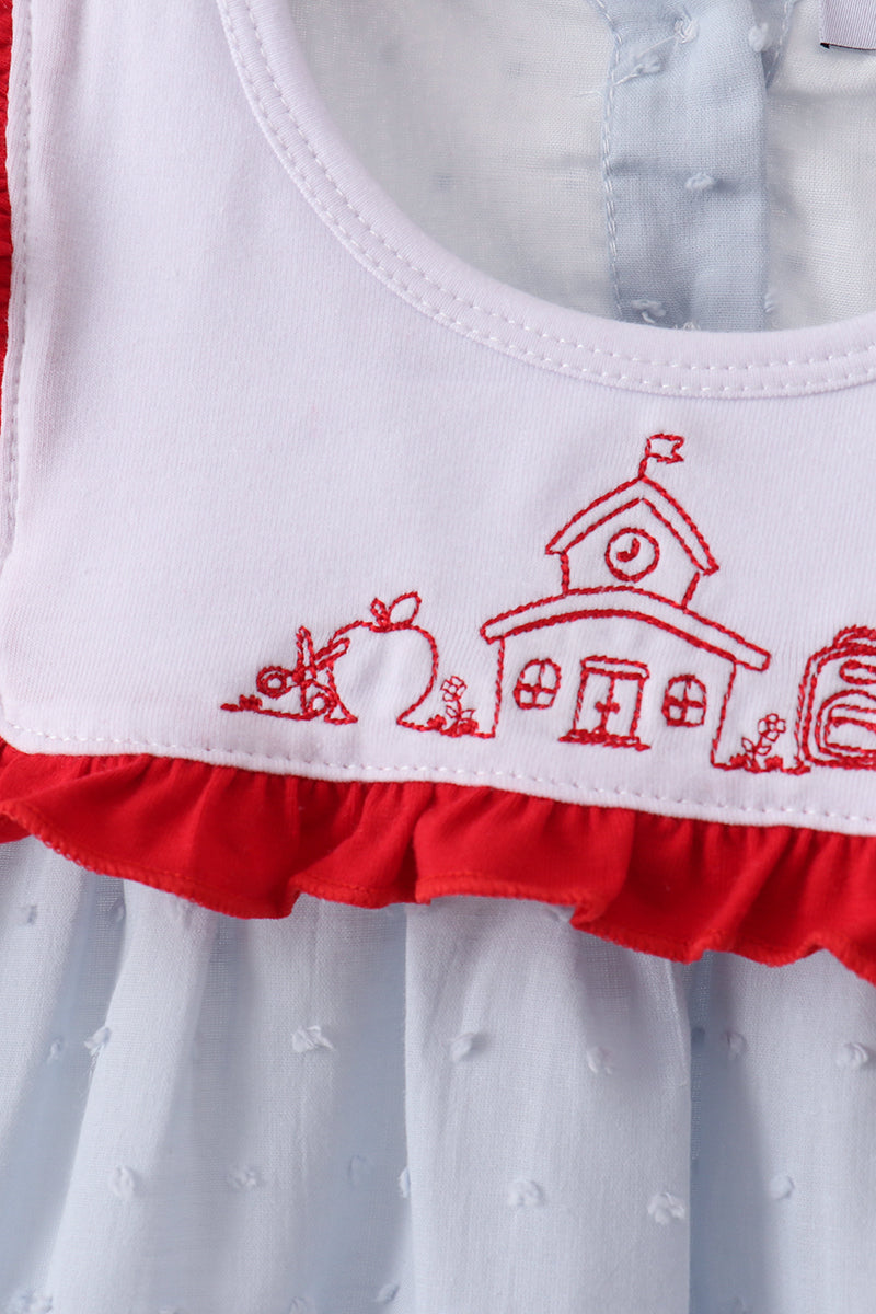 Blue Embroidered Swiss Dot Bloomer Set
