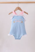 Blue pencil bow embroidery ruffle bubble