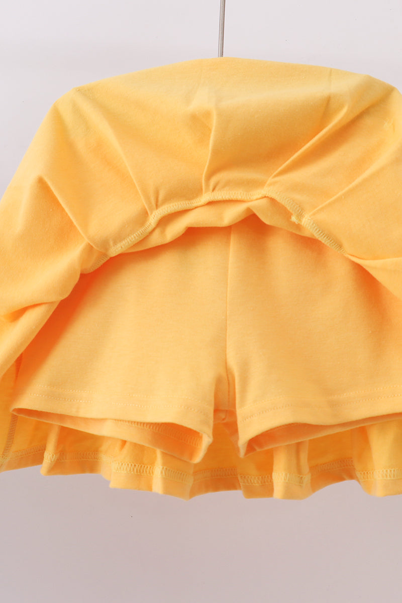 Blue bus bow embroidery ruffle skorts set
