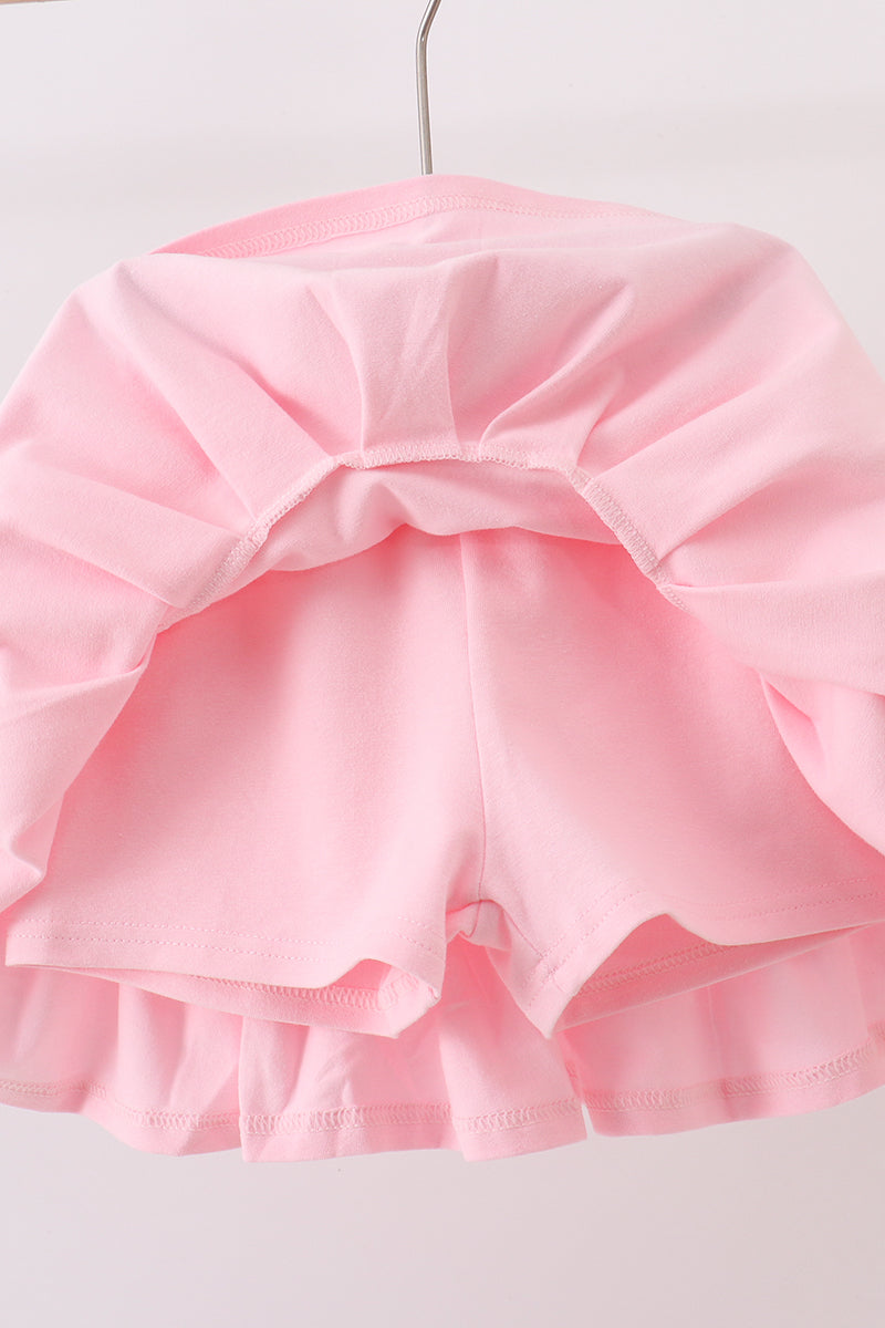 Blue pencil bow embroidery ruffle skorts set