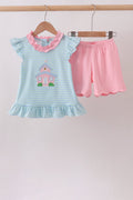 Blue Stripe Schoolhouse Appliqué Ruffle Set