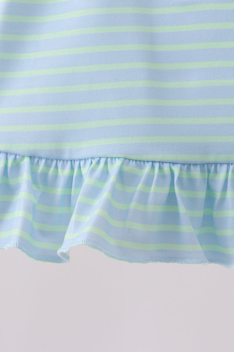 Blue Stripe Schoolhouse Appliqué Ruffle Set