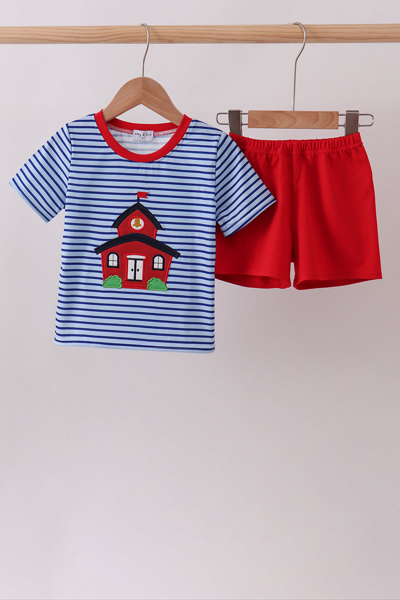 Blue Stripe Schoolhouse Appliqué Set