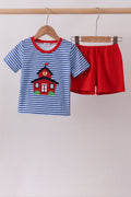 Blue Stripe Schoolhouse Appliqué Set