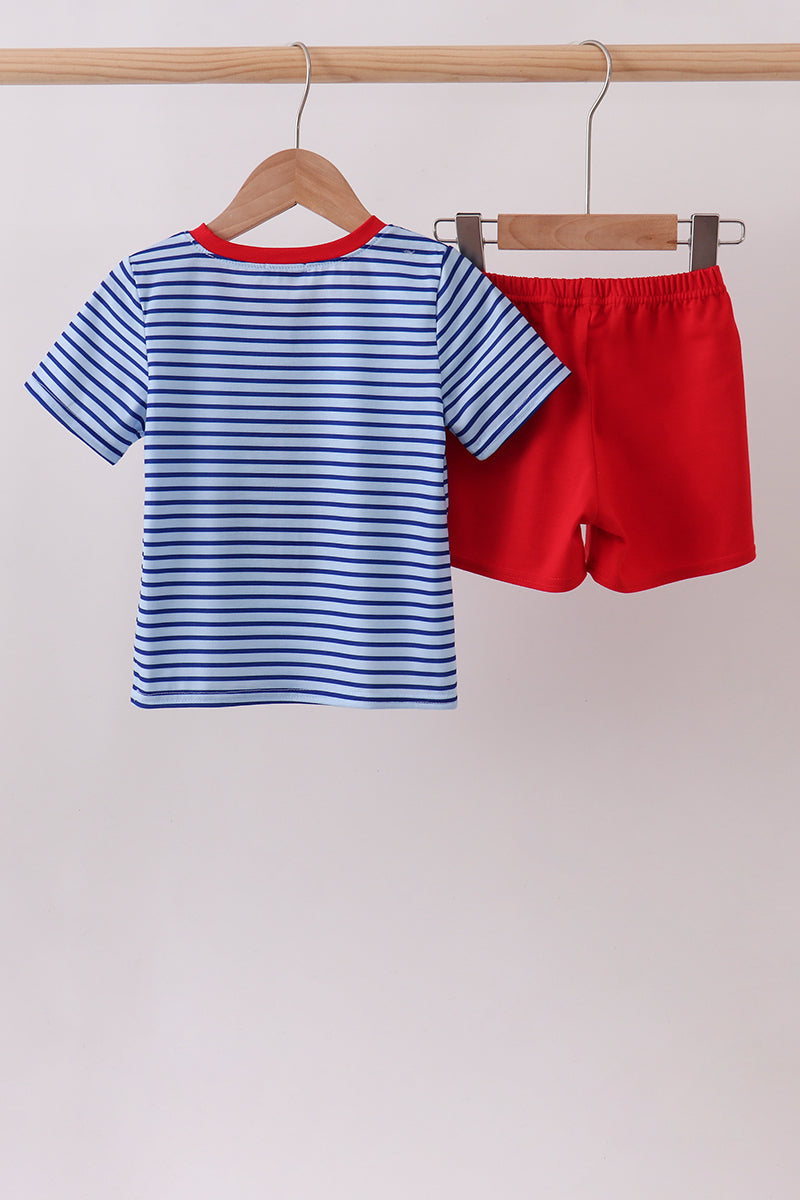 Blue Stripe Schoolhouse Appliqué Set