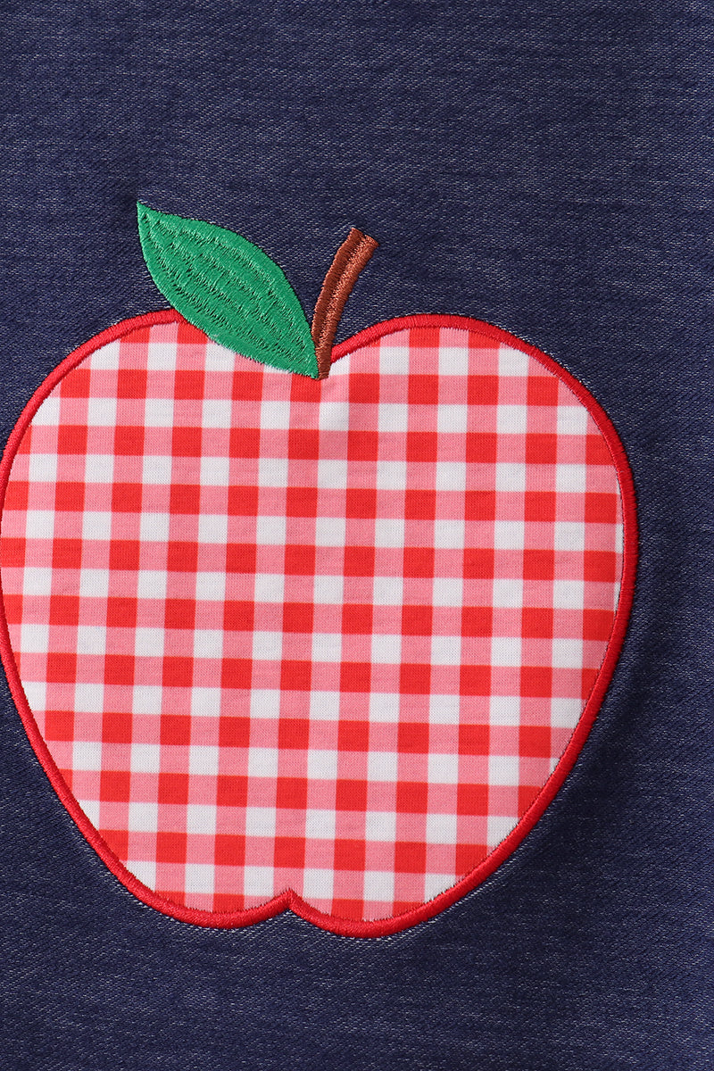 Navy Apple Applique Denim Set