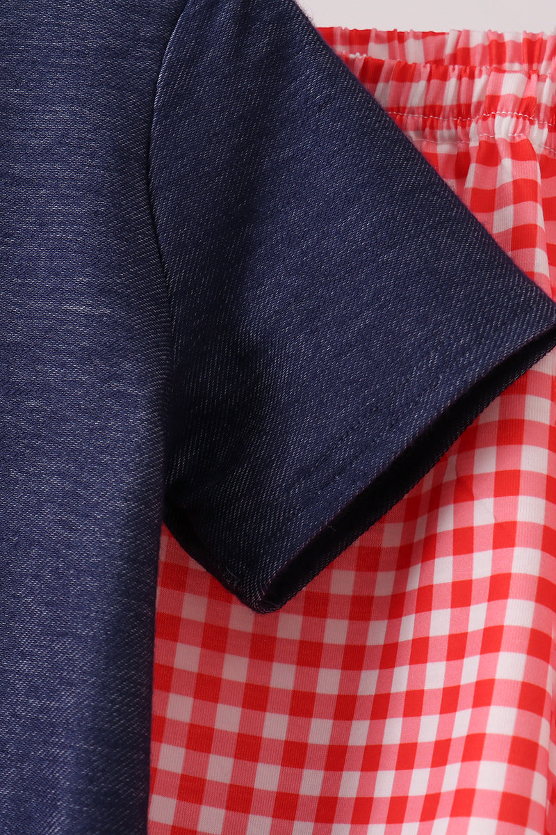 Navy Apple Applique Denim Set