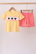 Mustard Character Plaid Embroidered Short Set