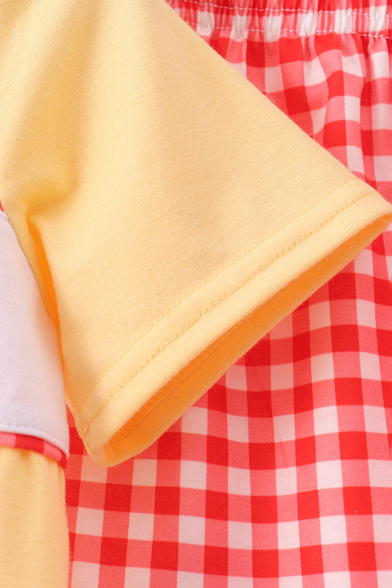 Mustard Character Plaid Embroidered Short Set