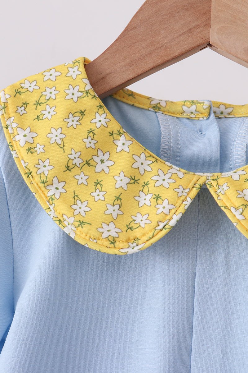 Blue Bus Floral Applique Ruffle Set