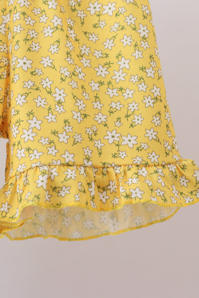 Blue Bus Floral Applique Ruffle Set