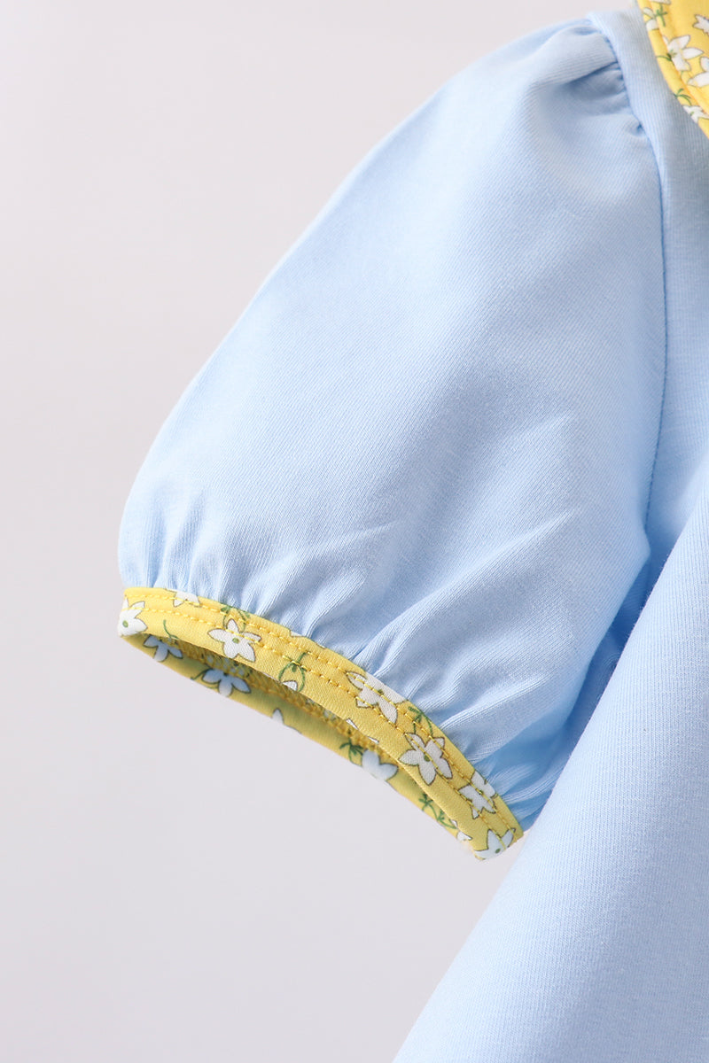 Blue Bus Floral Applique Ruffle Set
