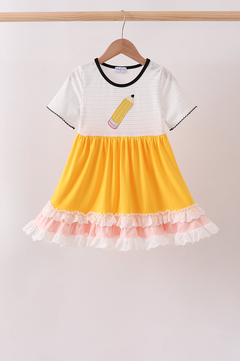 Mustard Pencil Ruffle Dress