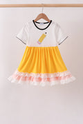 Mustard Pencil Ruffle Dress