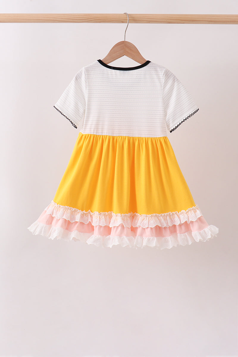 Mustard Pencil Ruffle Dress