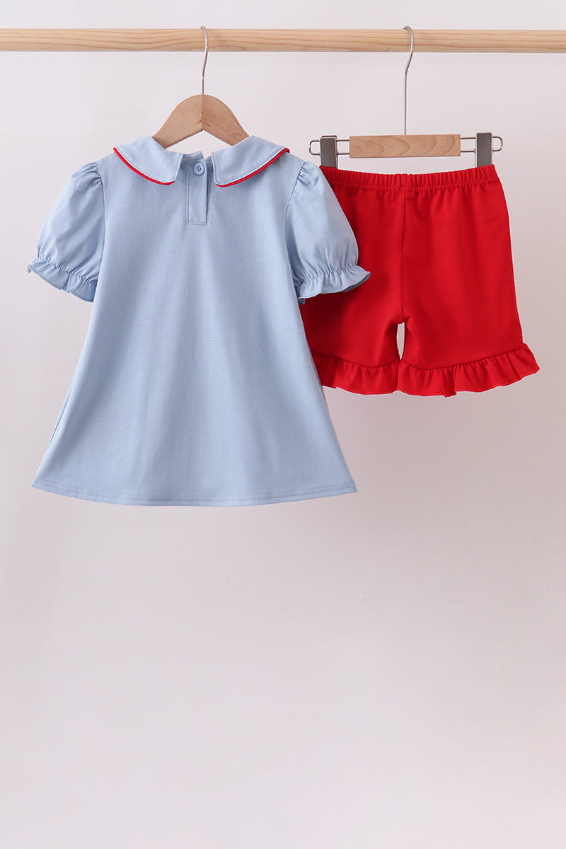 Blue Apple Appliqué Ruffle Set
