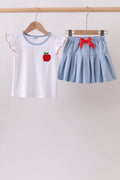 Blue Apple Embroidered Skorts Set