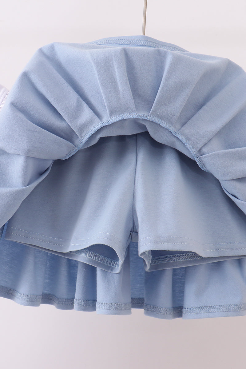 Blue Apple Embroidered Skorts Set