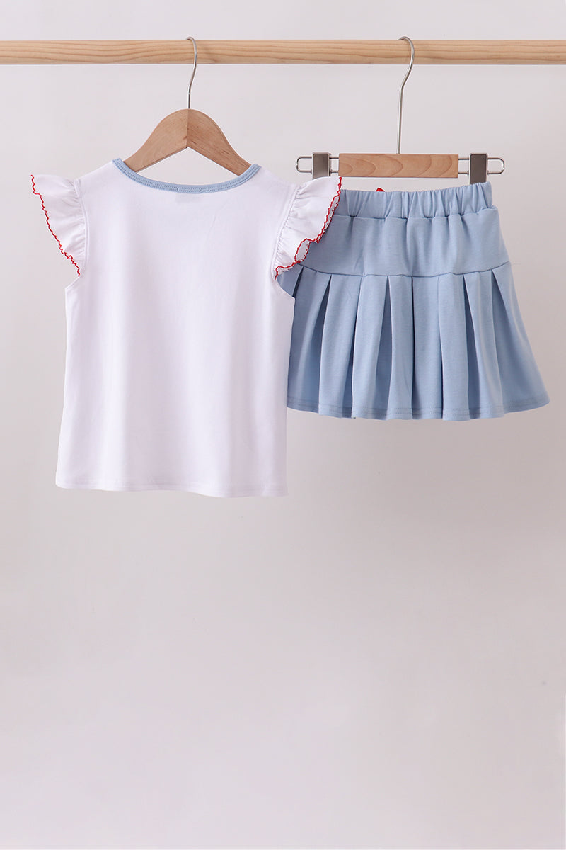 Blue Apple Embroidered Skorts Set