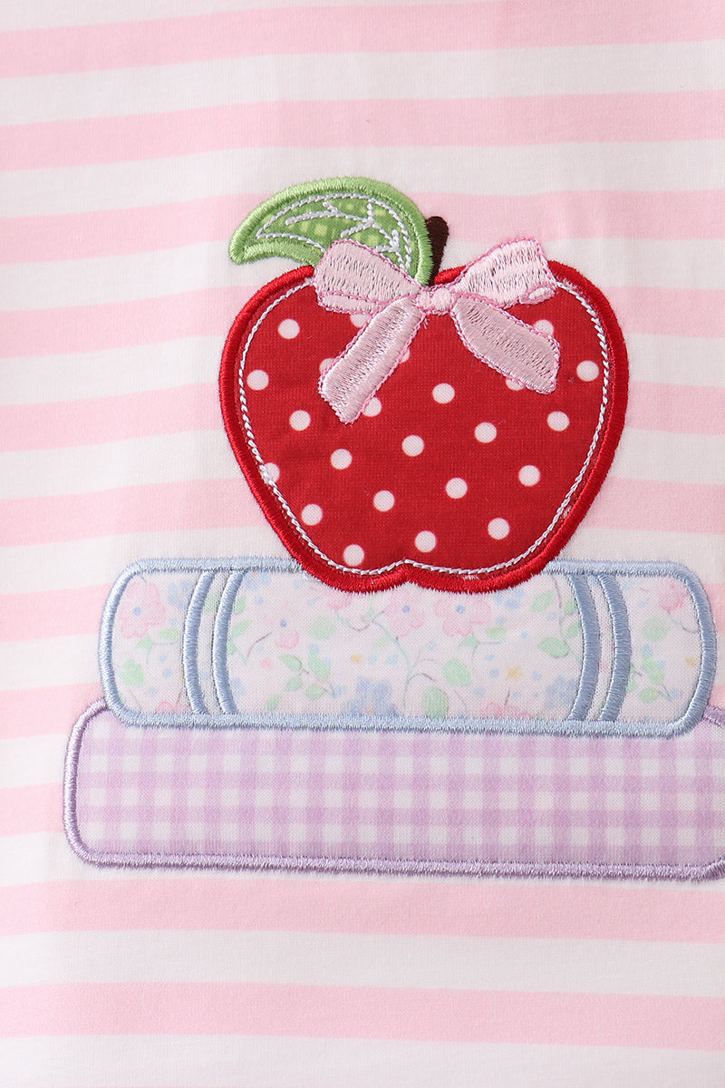 Pink Stripe Apple Book Applique Bubble