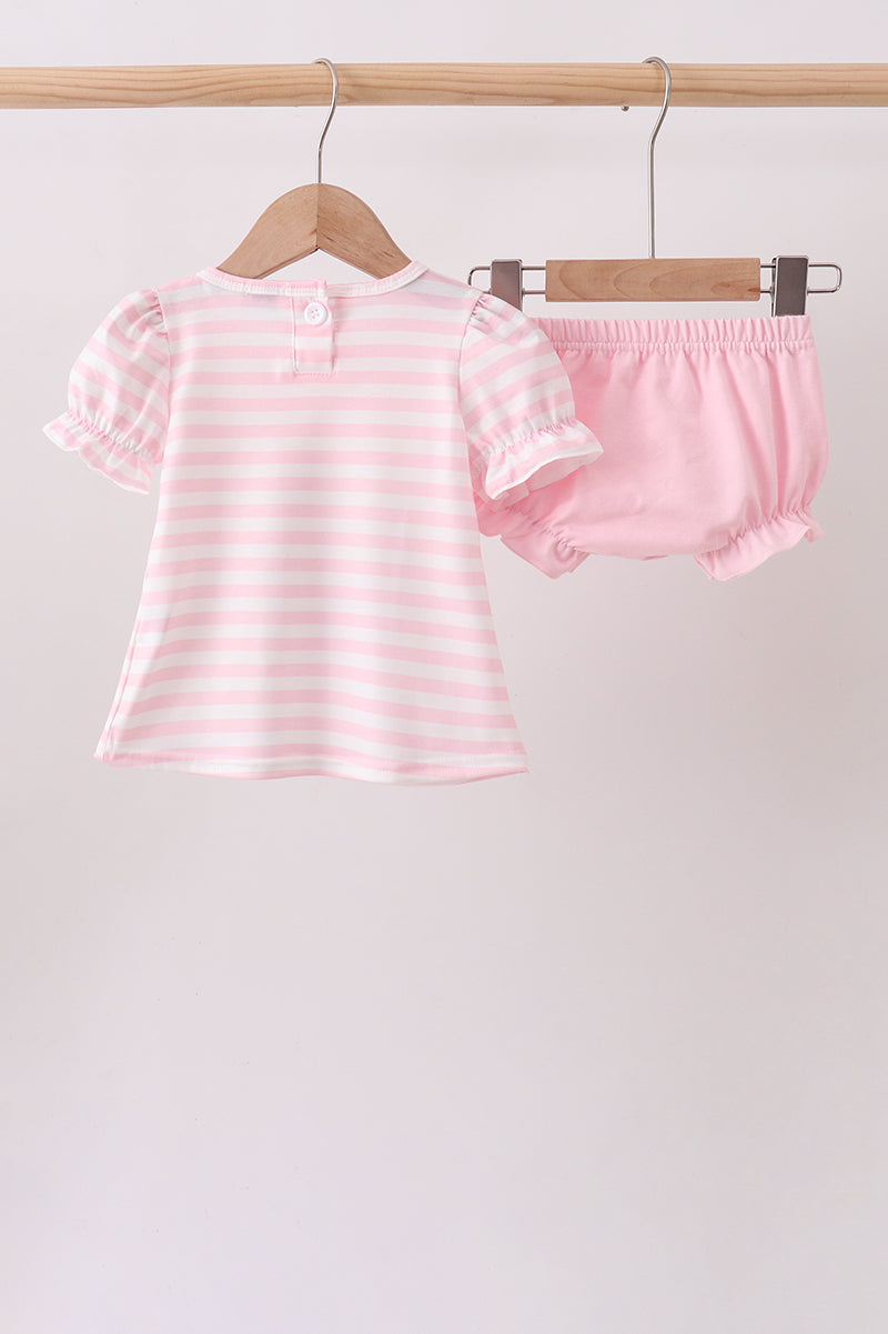 Pink Stripe Apple Book Applique Bubble