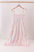 Multicolored Stripe Smocked Tiered Women Dress