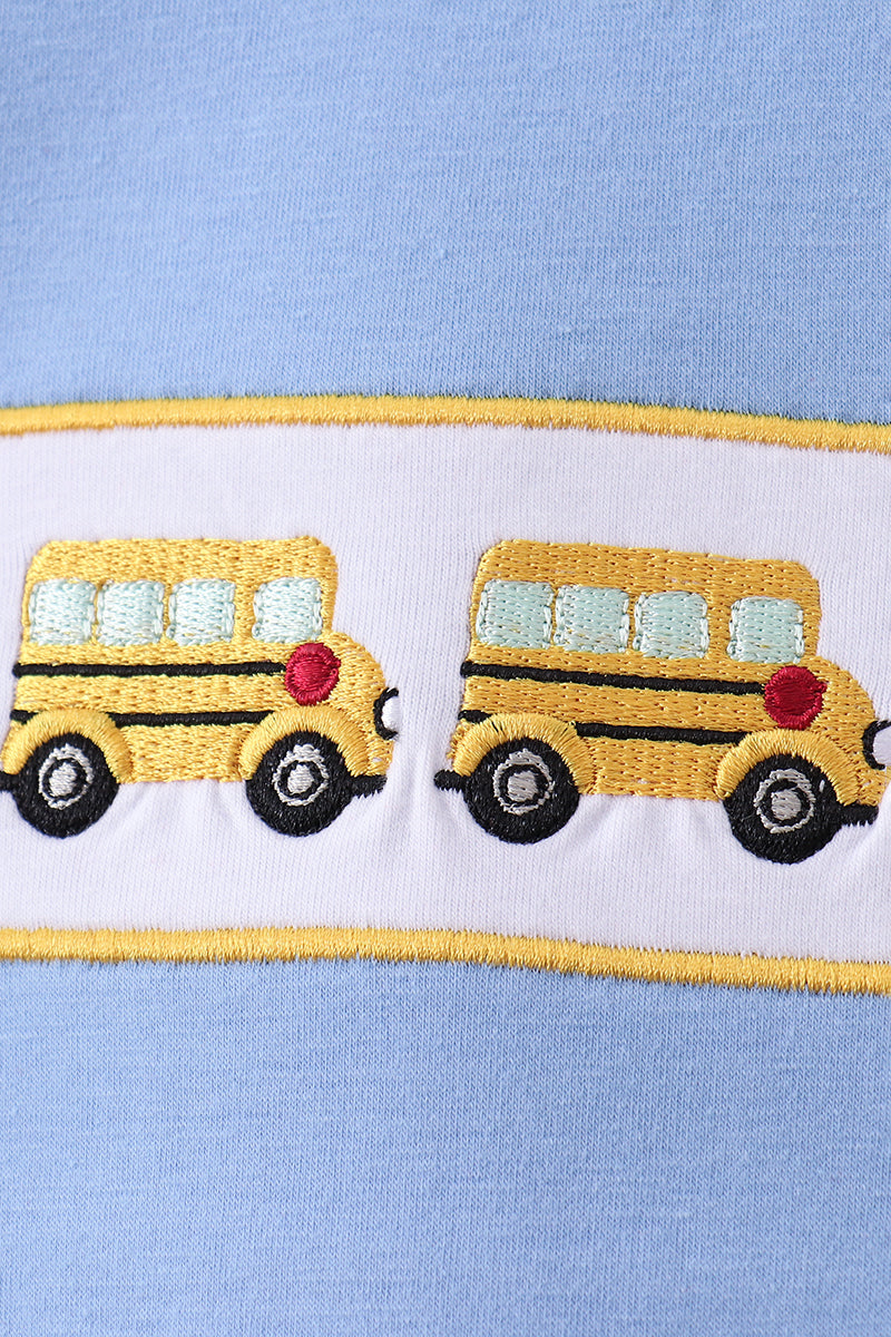 Blue Bus Embroidered Plaid Set