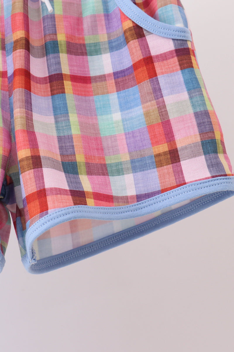 Blue Bus Embroidered Plaid Set