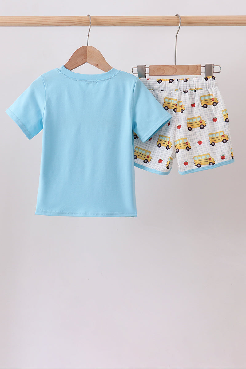 Blue Bus Embroidered Set