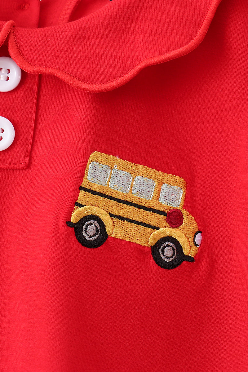 Red Bus Embroidered Skorts Set