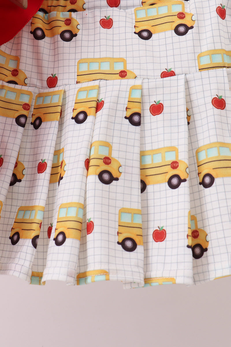 Red Bus Embroidered Skorts Set