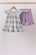 Purple Floral Smocked Bloomer Set
