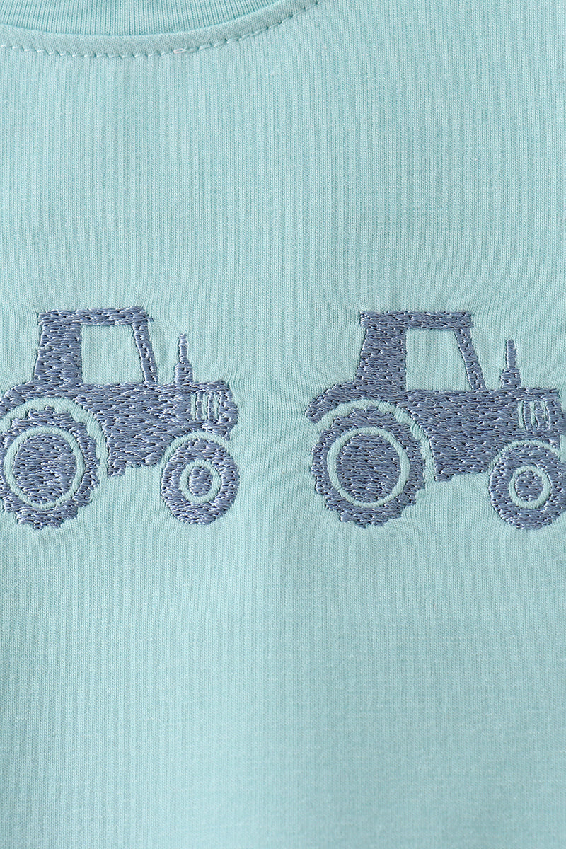 Blue Farm Tractor Embroidered Set