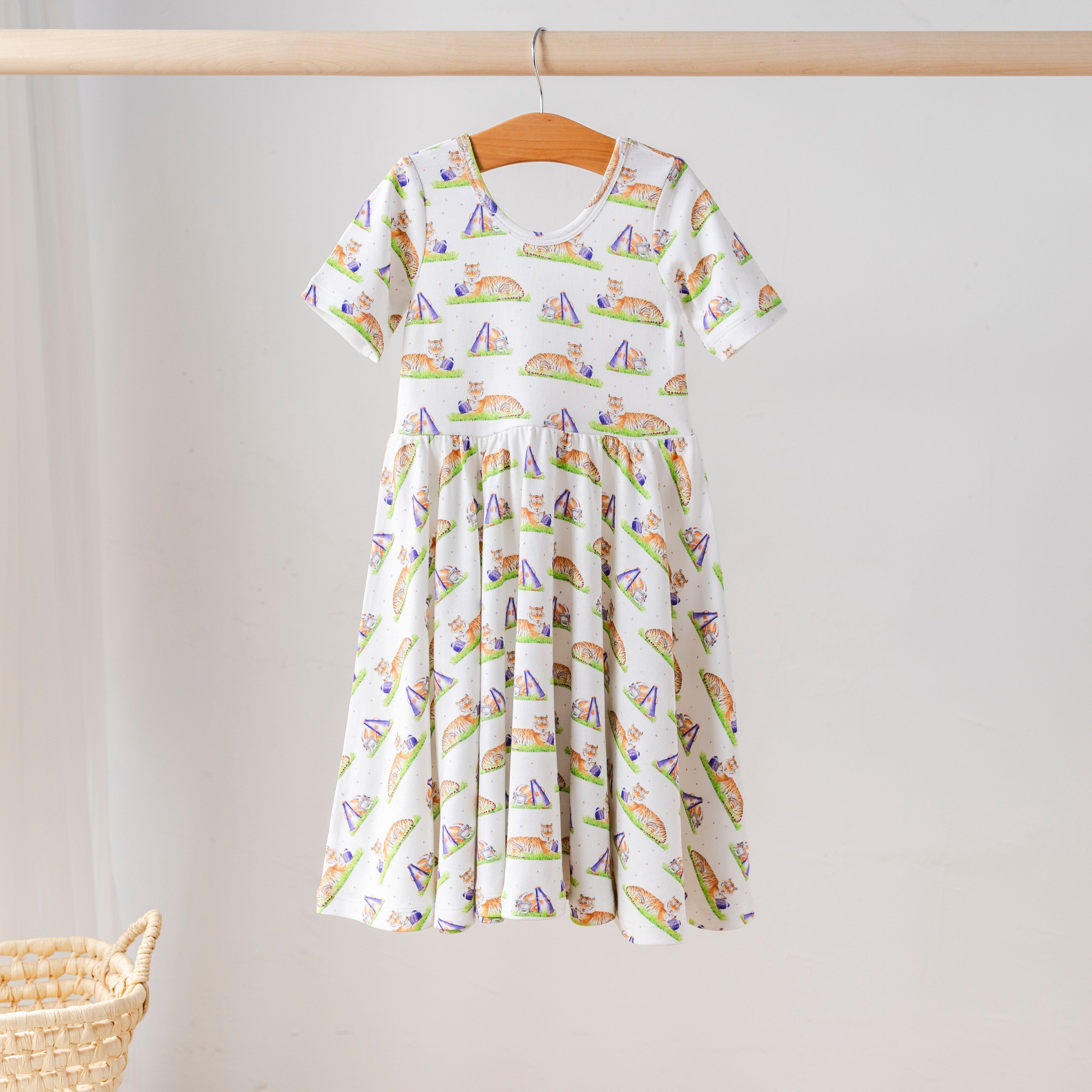 Blue Tiger Mascot Mania Organic Cotton Dress for Kids