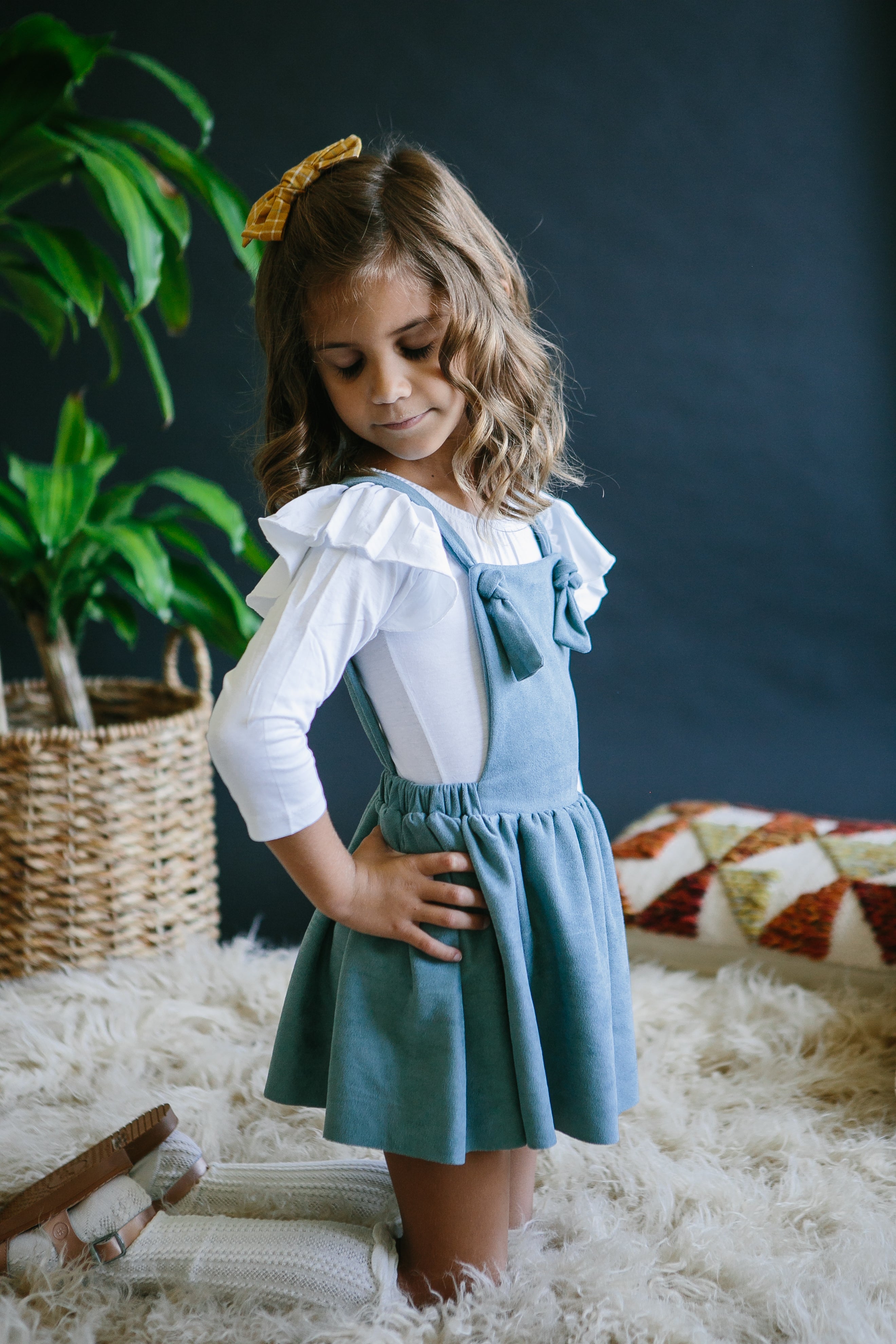 Vintage Blue Faux Suede Pinafore