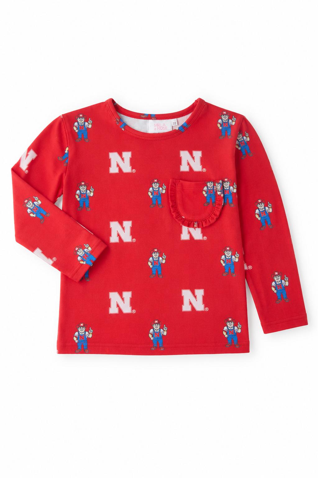 Nebraska Red Herbie Husker L/S Ruffle Pocket Tee