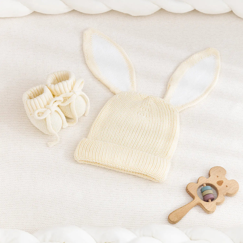 Bunny Ear Knit Beanie in Cream