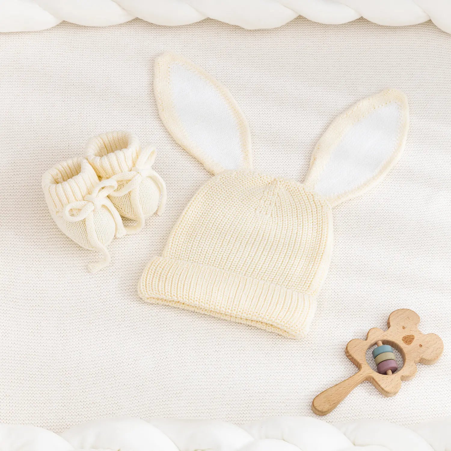 Bunny Ear Knit Beanie in Cream