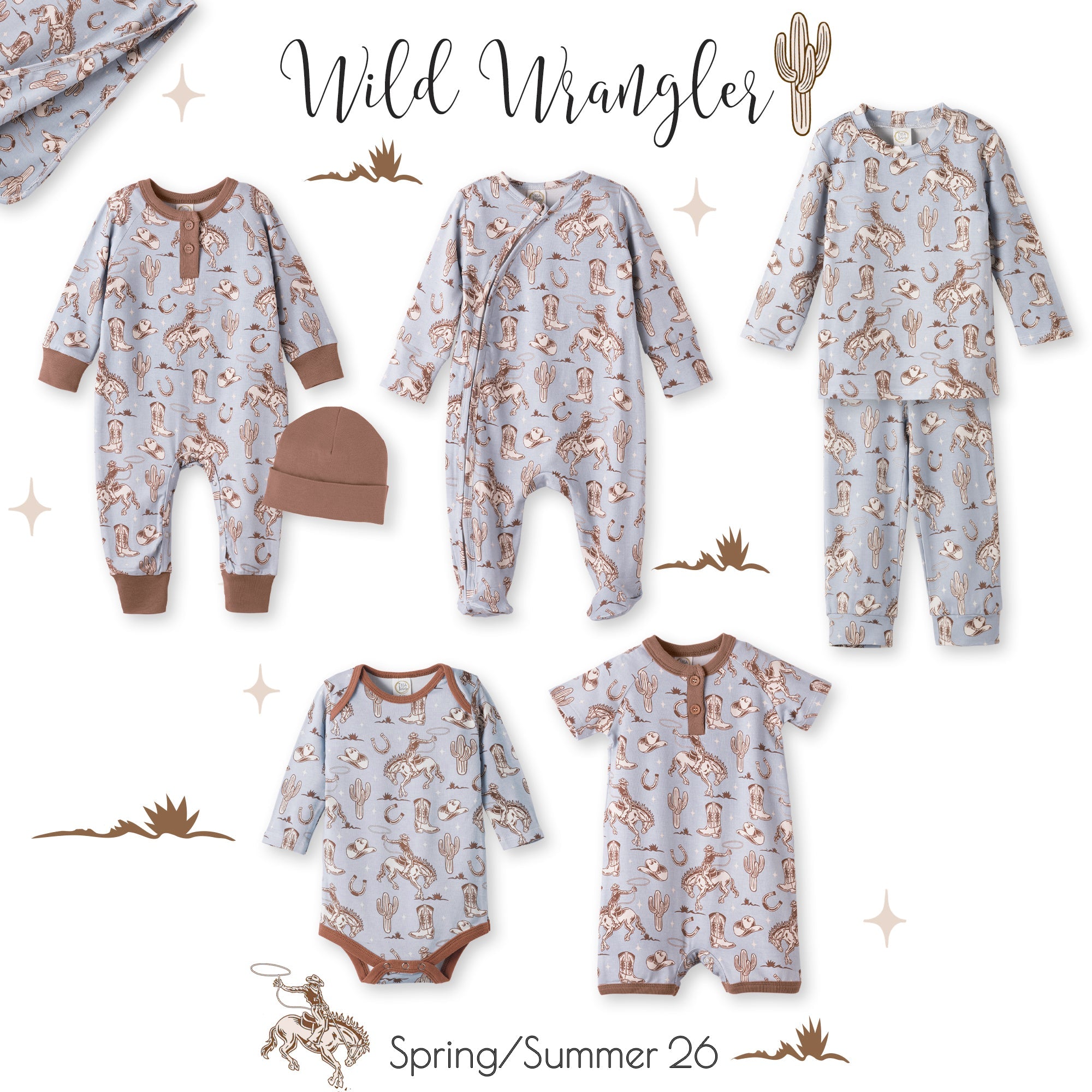 Wild Wrangler/Blue Western Baby Boy Bamboo Zipper Romper