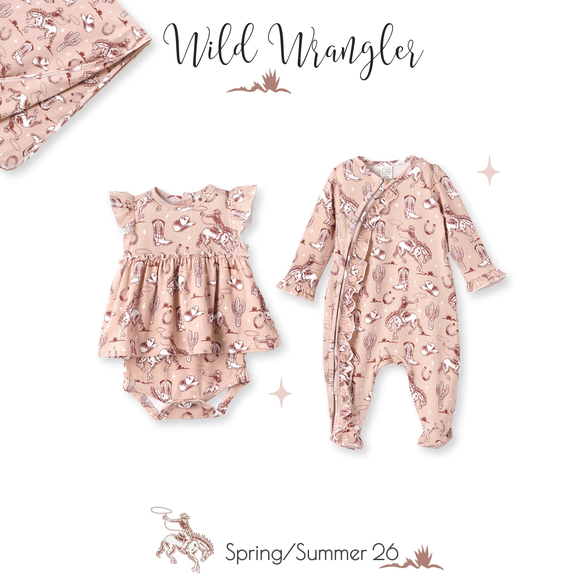 Wild Wrangler/Pink Bamboo Ruffle Zipper Romper - Western