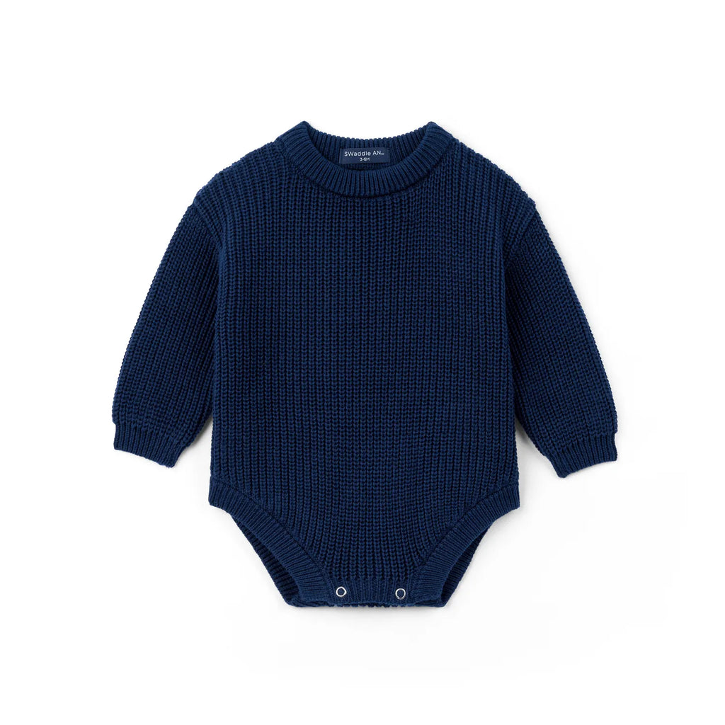 Classic Chunky Knit Baby Romper in Navy