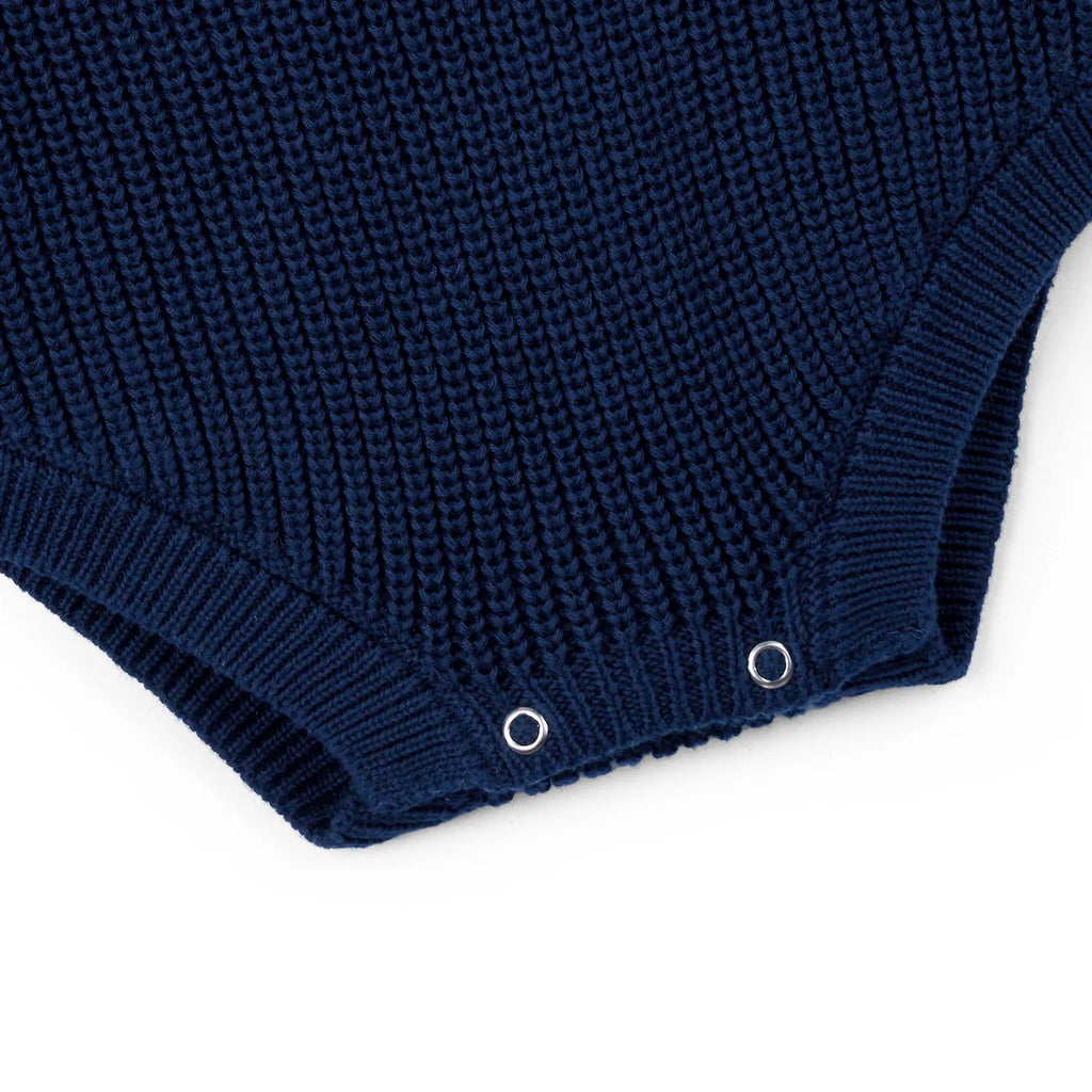 Classic Chunky Knit Baby Romper in Navy