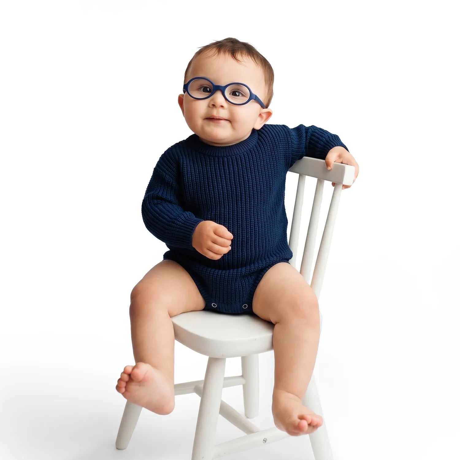 Classic Chunky Knit Baby Romper in Navy