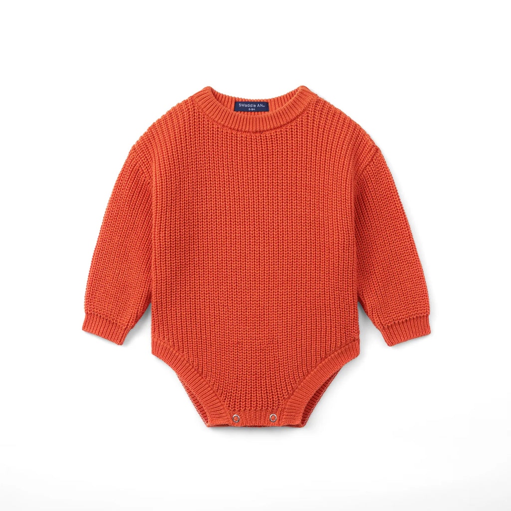 Classic Chunky Knit Baby Romper in Orange Rust