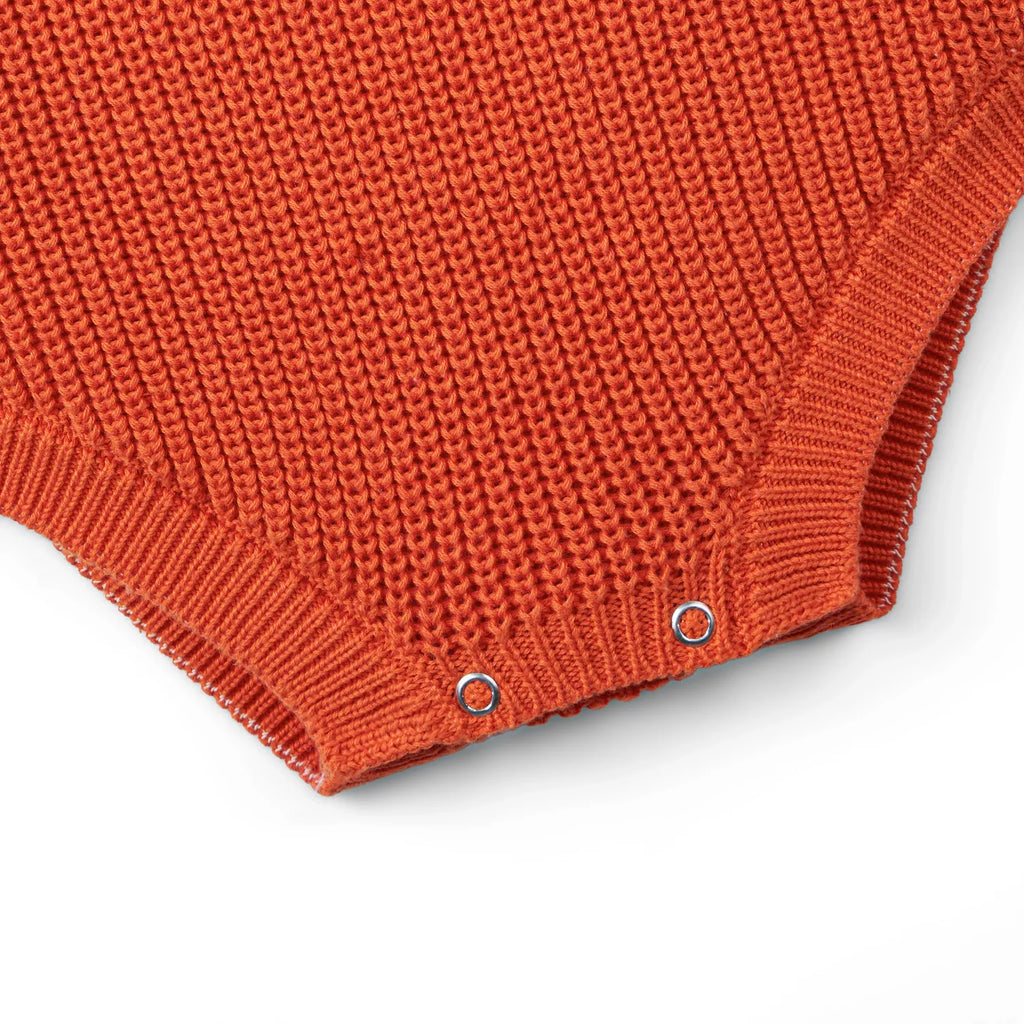 Classic Chunky Knit Baby Romper in Orange Rust