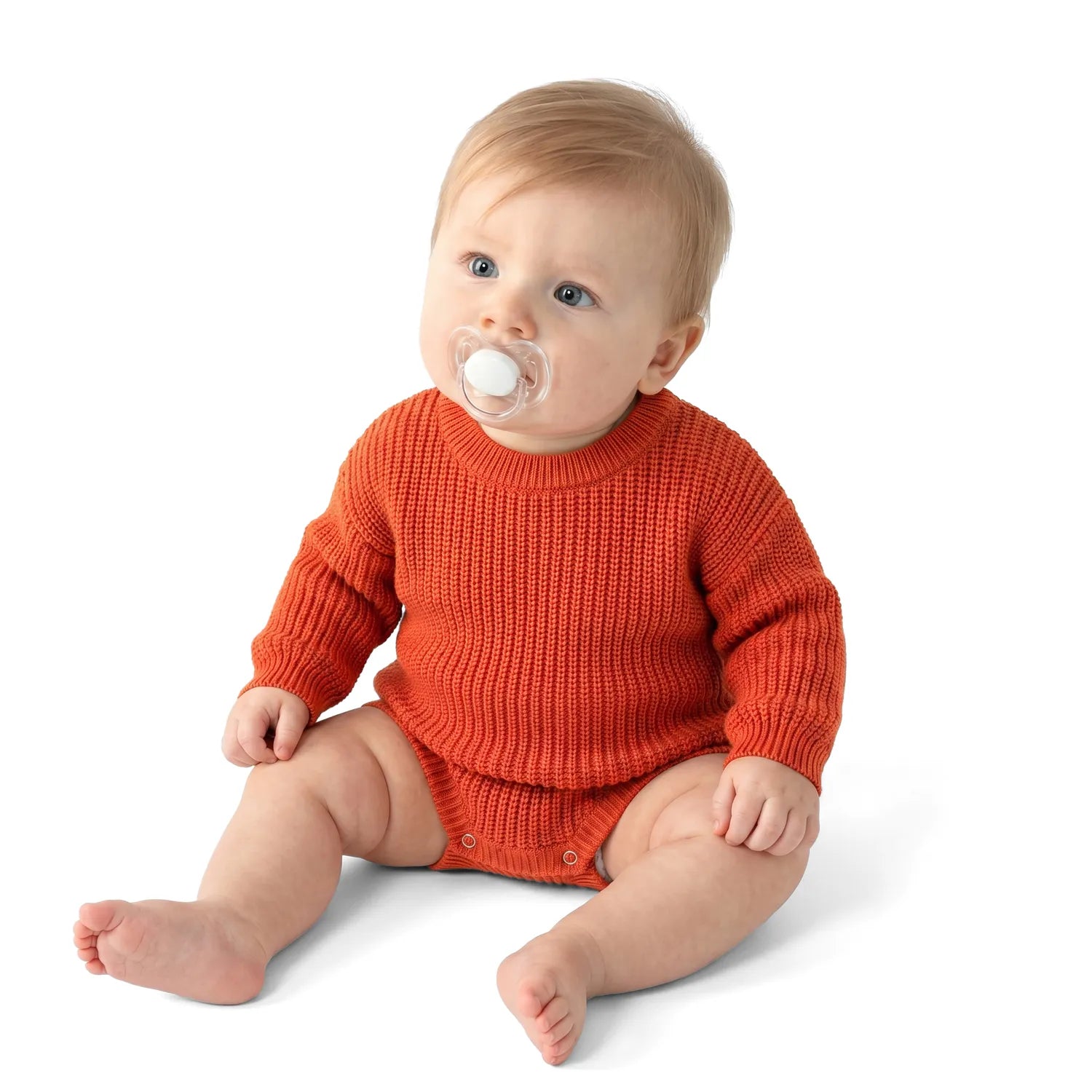 Classic Chunky Knit Baby Romper in Orange Rust