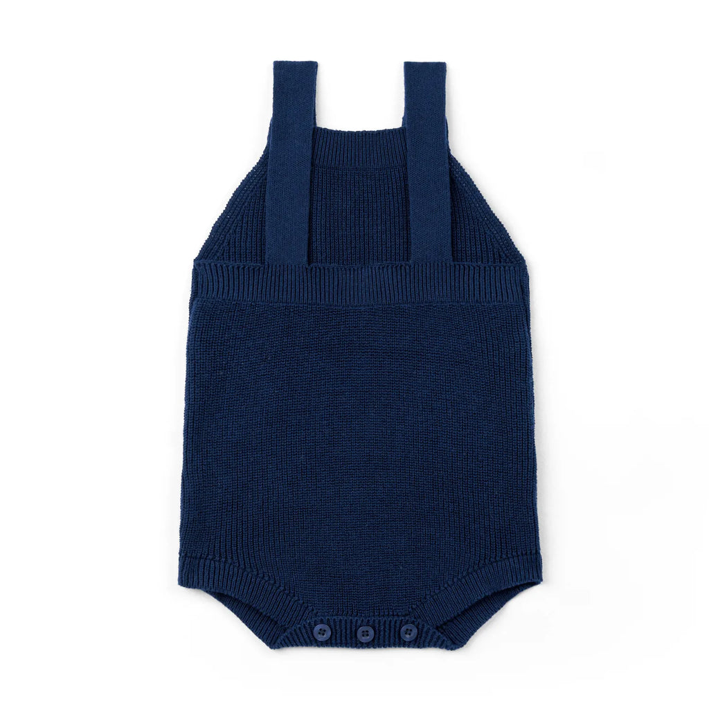 Baby Knit Button Strap Romper in Navy