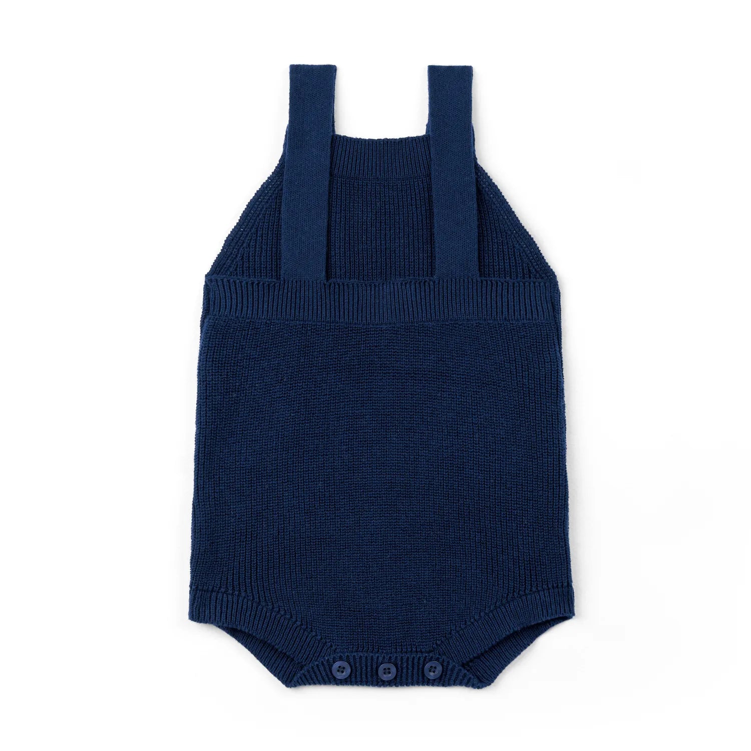Baby Knit Button Strap Romper in Navy