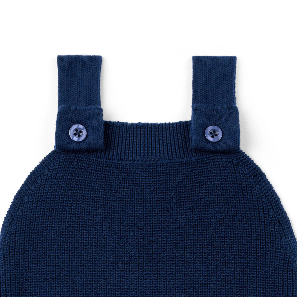 Baby Knit Button Strap Romper in Navy