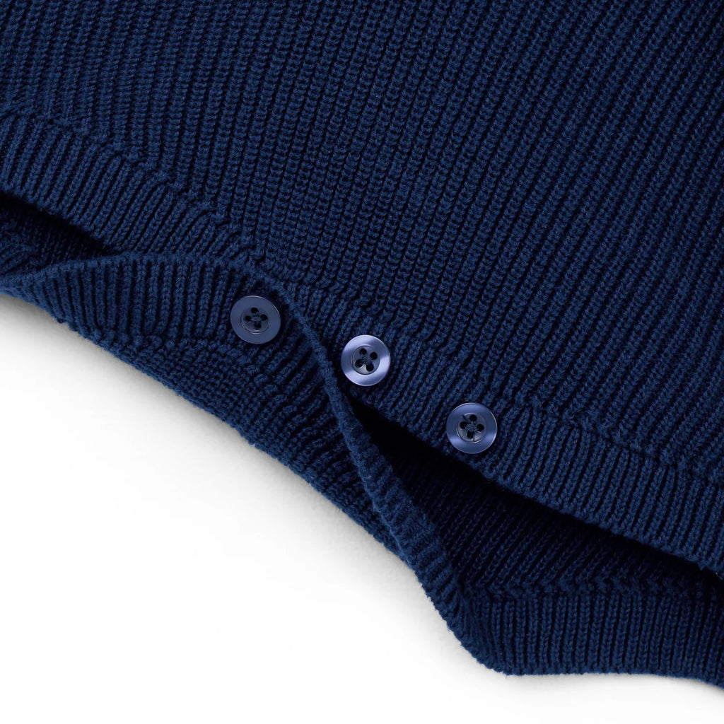 Baby Knit Button Strap Romper in Navy